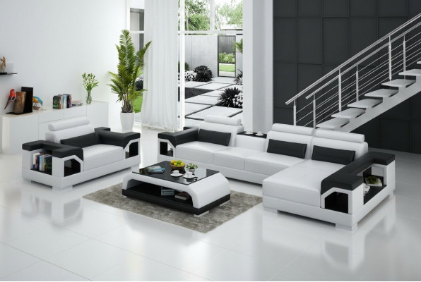 Sofa skórzana Żywy krajobraz Narożnikowa kanapa Fotel Couch Ustaw Design Nowoczesna Sofa + USB