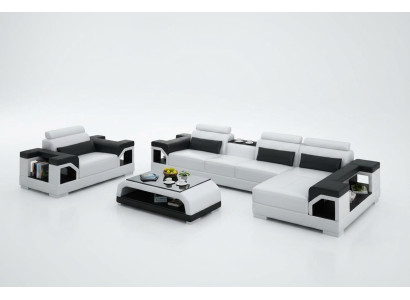 Sofa skórzana Żywy krajobraz Narożnikowa kanapa Fotel Couch Ustaw Design Nowoczesna Sofa + USB