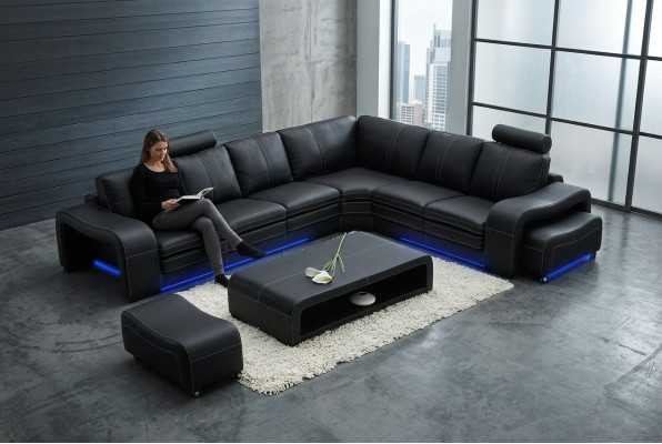 Designerska skórzana sofa z USB Couch Żywy krajobraz Narożnikowa kanapa Narożnik Moderne Ustawić Nowość