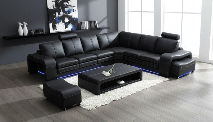 Designerska skórzana sofa z USB Couch Żywy krajobraz Narożnikowa kanapa Narożnik Moderne Ustawić Nowość
