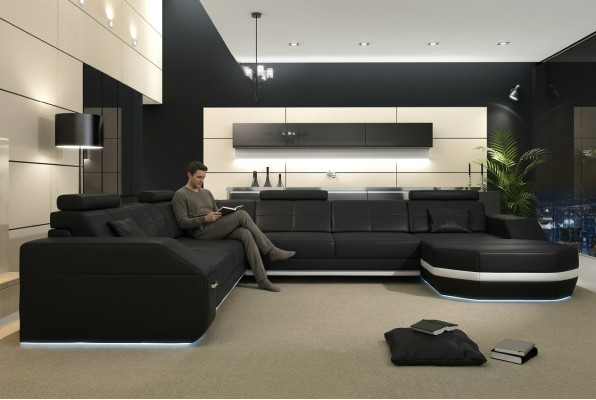 Skórzana sofa Narożnikowa kanapa Żywy krajobraz Narożnikowa kanapa Narożnik Podkładka Siedziba Narożnik Nowość USB+LED