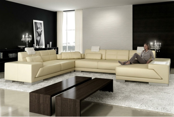 Skórzana sofa z USB Couch Podkładka Narożnik Żywy krajobraz Narożnikowa kanapa Design Skóra New LED