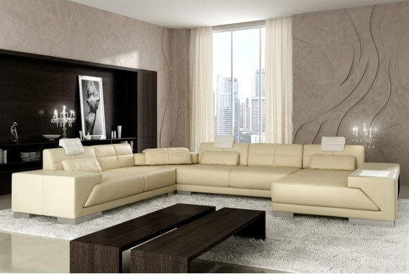 Skórzana sofa z USB Couch Podkładka Narożnik Żywy krajobraz Narożnikowa kanapa Design Skóra New LED