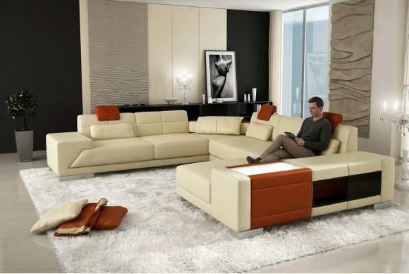 Sofa skórzana sofa z kanapą USB designerska sofa w kształcie litery U Zestaw narożny tapicerowany narożnik XXL duży