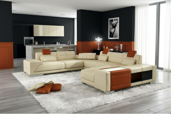 Sofa skórzana sofa z kanapą USB designerska sofa w kształcie litery U Zestaw narożny tapicerowany narożnik XXL duży