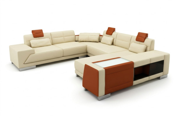 Sofa skórzana sofa z kanapą USB designerska sofa w kształcie litery U Zestaw narożny tapicerowany narożnik XXL duży