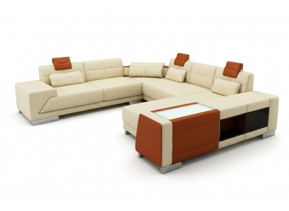 Sofa skórzana sofa z kanapą USB designerska sofa w kształcie litery U Zestaw narożny tapicerowany narożnik XXL duży