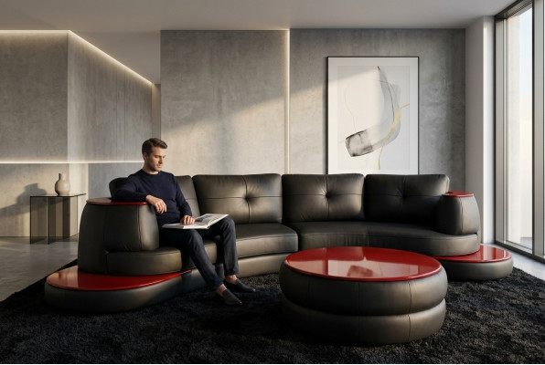 Projektant Okrągły USB Narożnikowa kanapa Żywy krajobraz Sofa okrągła Sofa skórzana Kanapa Sofa w kształcie litery U