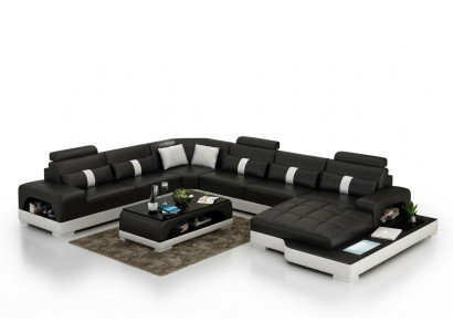 Skóra U Form Żywy krajobraz Couch Duża sofa XXL z USB Podkładka Narożnik Ustawić Narożnik