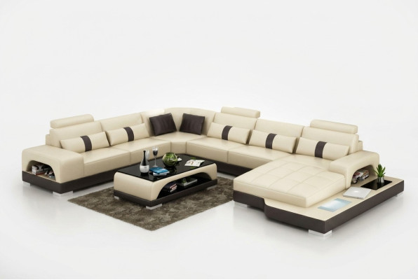 Skóra U Form Żywy krajobraz Kanapa Duża XXL Sofa LED USB Podkładka Narożnik Ustawić Narożnik