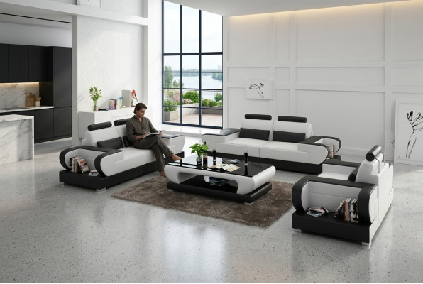 Skórzana sofa kanapa Żywy krajobraz 3+2+1 miejsce do siedzenia Ustawić Design Nowoczesna Sofa na USB