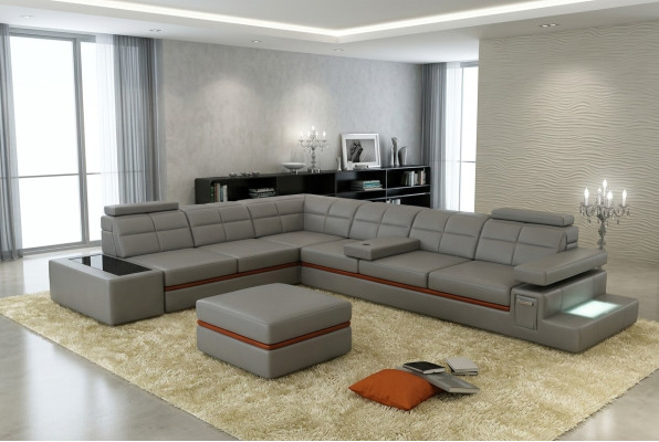 Skórzana sofa kanapa Żywy krajobraz Narożnikowa kanapa Narożnik Ustawić +USB New Design Nowoczesna Sofa