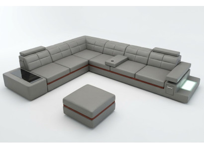 Skórzana sofa kanapa Żywy krajobraz Narożnikowa kanapa Narożnik Ustawić +USB New Design Nowoczesna Sofa