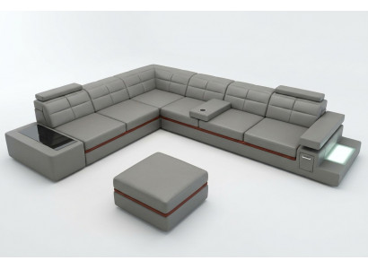 Skórzana sofa kanapa Żywy krajobraz Narożnikowa kanapa Narożnik Ustawić +USB New Design Nowoczesna Sofa