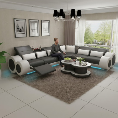 Skórzana sofa kanapa Żywy krajobraz Narożnik kanapa Narożnik Ustaw Design Nowoczesna Sofa USB Relaks