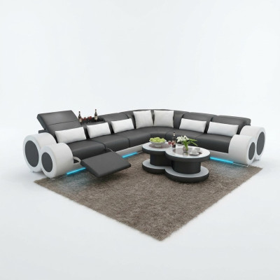 Skórzana sofa kanapa Żywy krajobraz Narożnik kanapa Narożnik Ustaw Design Nowoczesna Sofa USB Relaks