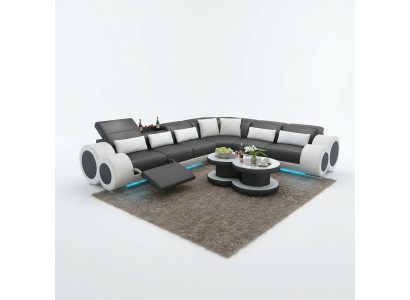 Skórzana sofa kanapa Żywy krajobraz Narożnik kanapa Narożnik Ustaw Design Nowoczesna Sofa USB Relaks