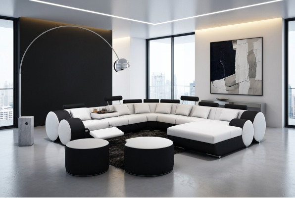 Designerska skórzana sofa + USB Big Żywy krajobraz Sofa Podkładka Ustawić Narożnikowa kanapa