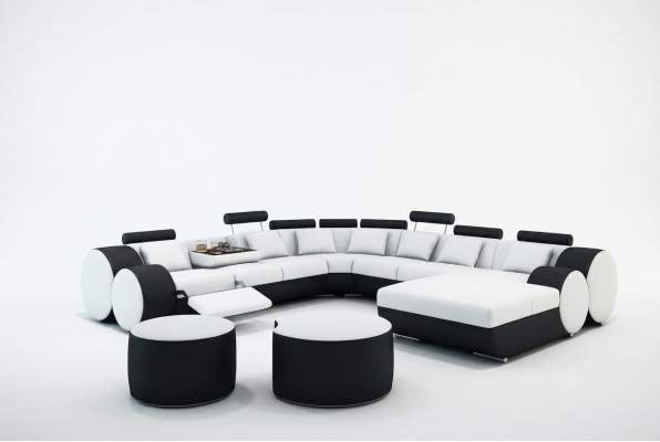 Designerska skórzana sofa + USB Big Żywy krajobraz Sofa Podkładka Ustawić Narożnikowa kanapa
