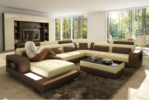 XXL Duża Żywy krajobraz Sofa z USB Podkładka Skóra Sofa Ustawić Kanapy Light