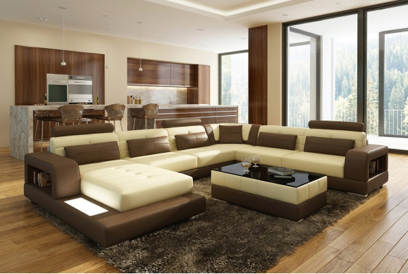 XXL Duża Żywy krajobraz Sofa z USB Podkładka Skóra Sofa Ustawić Kanapy Light