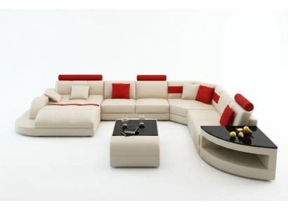 Wielofunkcyjna duża skórzana sofa XXL z USB, Narożnik Żywy krajobraz Narożnikowa kanapa Podkładka