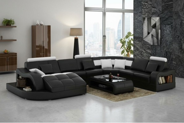 Projektant Narożnikowa kanapa z rozkładaną kanapą Żywy krajobraz skórzana sofa w kształcie litery U z USB