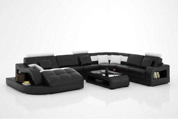 Projektant Narożnikowa kanapa z rozkładaną kanapą Żywy krajobraz skórzana sofa w kształcie litery U z USB