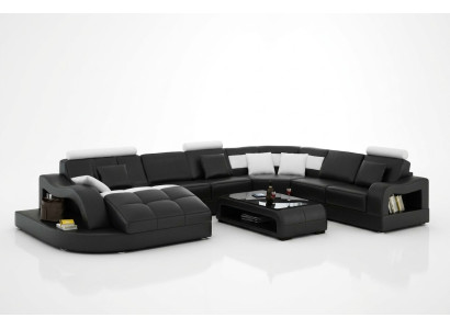 Projektant Narożnikowa kanapa z rozkładaną kanapą Żywy krajobraz skórzana sofa w kształcie litery U z USB