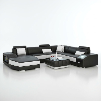 Żywy krajobraz Narożnikowa kanapa z USB Sofa skórzana Sofa Sofa Podkładka Siedziba Narożnik Ustawić !