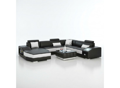 Żywy krajobraz Narożnikowa kanapa z USB Sofa skórzana Sofa Sofa Podkładka Siedziba Narożnik Ustawić !