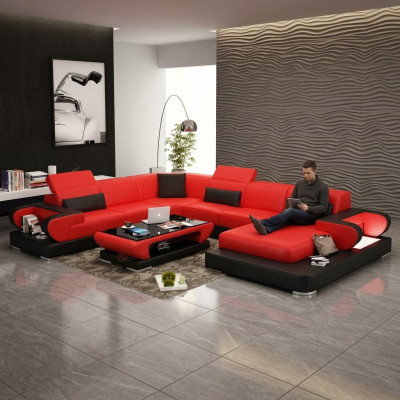 Narożnik kanapa kanapa funkcjonalna sofa + USB U kształt sztuczna skóra beżowa funkcja spania