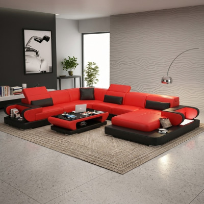 Narożnik kanapa kanapa funkcjonalna sofa + USB U kształt sztuczna skóra beżowa funkcja spania