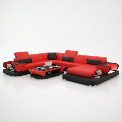 Narożnik kanapa kanapa funkcjonalna sofa + USB U kształt sztuczna skóra beżowa funkcja spania