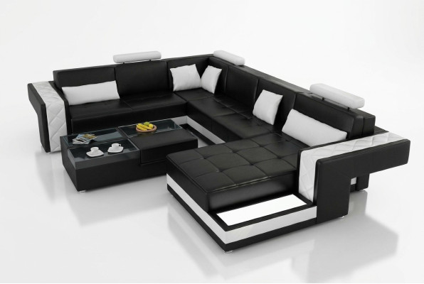 Designerska skórzana sofa Narożnikowa kanapa narożnik Podkładka sofa Narożnik USB + LED Żywy krajobraz