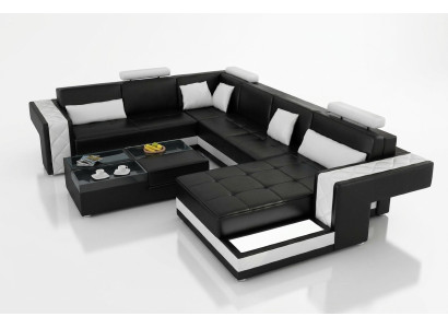 Designerska skórzana sofa Narożnikowa kanapa narożnik Podkładka sofa Narożnik USB + LED Żywy krajobraz