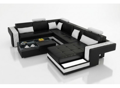 Designerska skórzana sofa Narożnikowa kanapa narożnik Podkładka sofa Narożnik USB + LED Żywy krajobraz