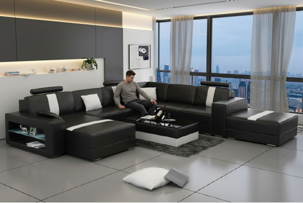 Narożnikowa kanapa Podkładka +USB Designerska Sofa Kanapa Modernde Sofy U Shape Skóra Zestaw narożny