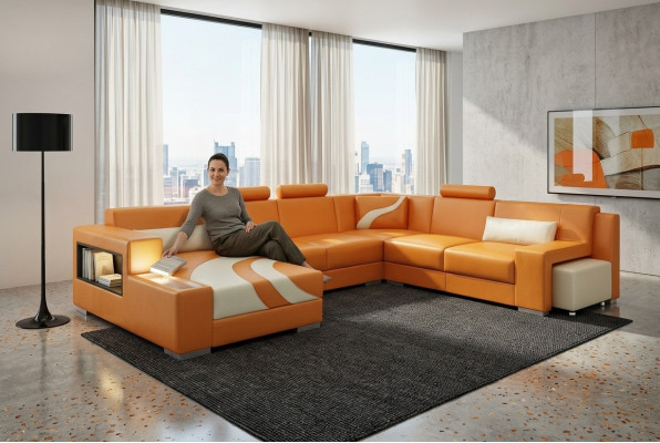 Narożnikowa kanapa Podkładka Designerska Sofa Zestaw narożny Couch Modernde Sofy U Shape Skóra +USB