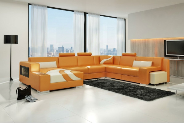 Narożnikowa kanapa Podkładka Designerska Sofa Zestaw narożny Couch Modernde Sofy U Shape Skóra +USB