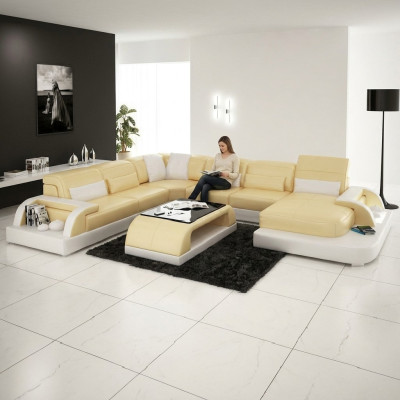 Narożnikowa kanapa Podkładka Sofa Zestaw narożny Couch Modernde Designerskie Sofy U Shape Skóra +USB
