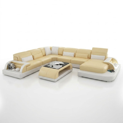 Narożnikowa kanapa Podkładka Sofa Zestaw narożny Couch Modernde Designerskie Sofy U Shape Skóra +USB