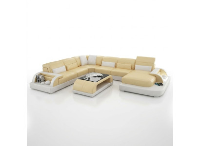 Narożnikowa kanapa Podkładka Sofa Zestaw narożny Couch Modernde Designerskie Sofy U Shape Skóra +USB