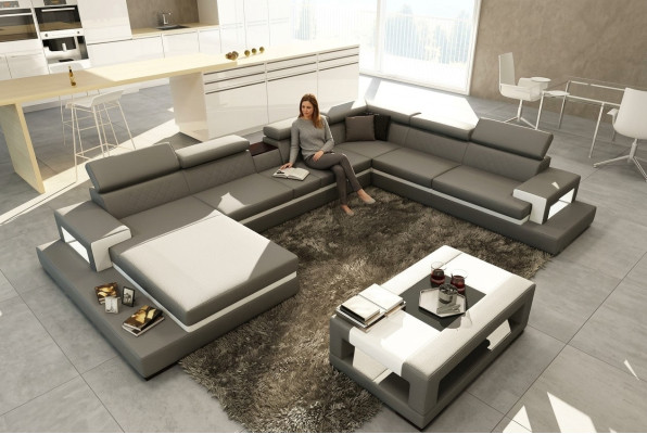 Skórzana sofa z USB, sofa Narożnikowa kanapa kanapa w kształcie litery U Żywy krajobraz projektant Siedziba Narożnik