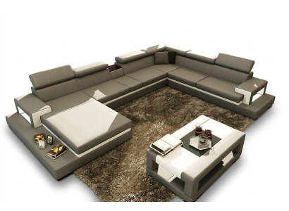 Skórzana sofa z USB, sofa Narożnikowa kanapa kanapa w kształcie litery U Żywy krajobraz projektant Siedziba Narożnik