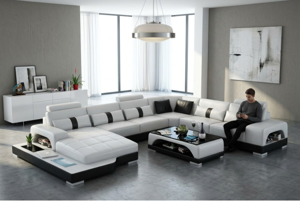 Narożnikowa kanapa Żywy krajobraz + USB Podkładka Design Couch Nowoczesna Skóra Sofa Zestaw narożny