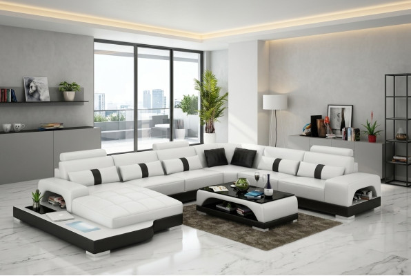 Narożnikowa kanapa Żywy krajobraz + USB Podkładka Design Couch Nowoczesna Skóra Sofa Zestaw narożny