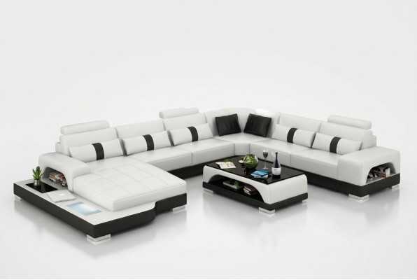 Narożnikowa kanapa Żywy krajobraz + USB Podkładka Design Couch Nowoczesna Skóra Sofa Zestaw narożny
