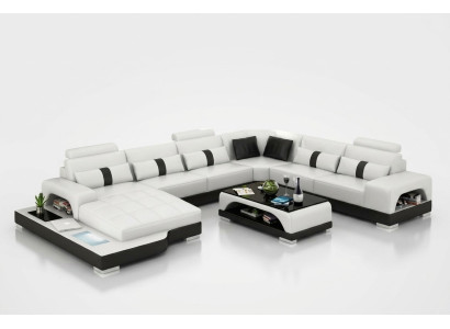 Narożnikowa kanapa Żywy krajobraz + USB Podkładka Design Couch Nowoczesna Skóra Sofa Zestaw narożny