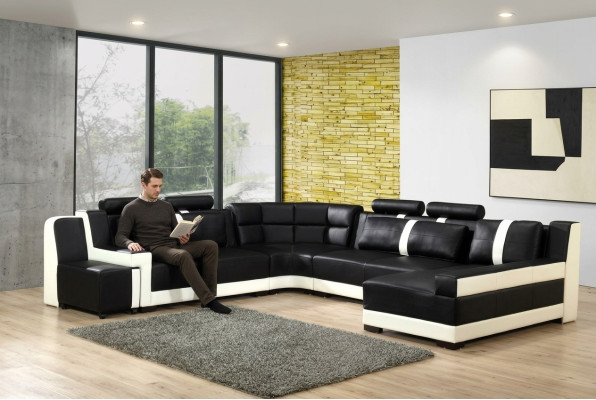 Narożnikowa kanapa Żywy krajobraz + USB Podkładka Zestaw narożny Design Couch Nowoczesna skórzana sofa